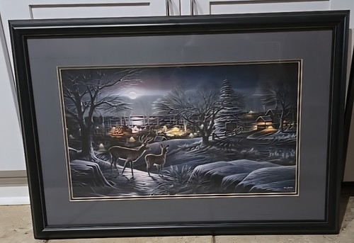 Terry Redlin 2004 32"x23" Custom Framed Matted "Home Town Print" Moonlight Deer