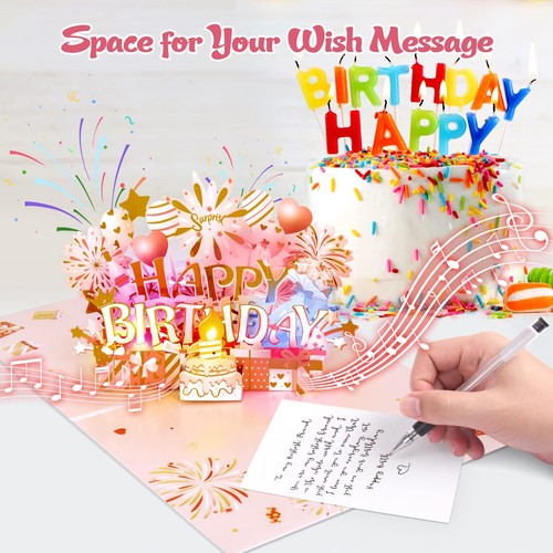 Birthday Cards for Women Pop Up Happy Birthday Card Blowable LED Candle Light... - Picture 5 of 6