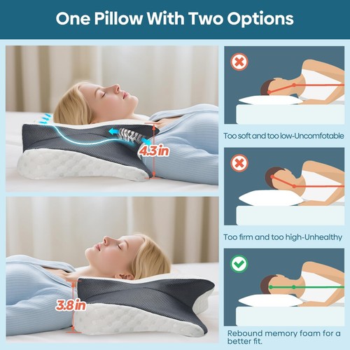King Size Cervical Pillow for Neck,Shoulder Pain Relief Sleep,Memory Foam Pillow - Picture 14 of 23