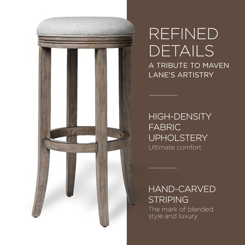 Maven Lane Eva Bar Stool in Reclaimed Oak Finish w/ Ash Grey Fabric Upholstery - Picture 3 of 6