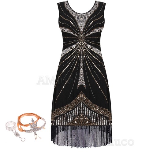 1920's Flapper Great Gatsby Dress Cocktail Sequin Dresses Art Deco 20's Costumes - Picture 8 of 8
