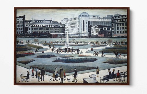 LS LOWRY PICCADILLY GARDENS -FLOAT EFFECT CANVAS WALL ART PIC PRINT- GREY WHITE - Picture 6 of 12