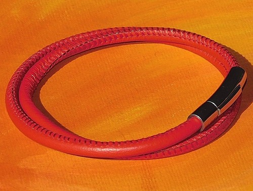 Mens / Ladies 4mm red Nappa leather & stainless steel bracelet by Lyme Bay Art - Picture 2 of 3