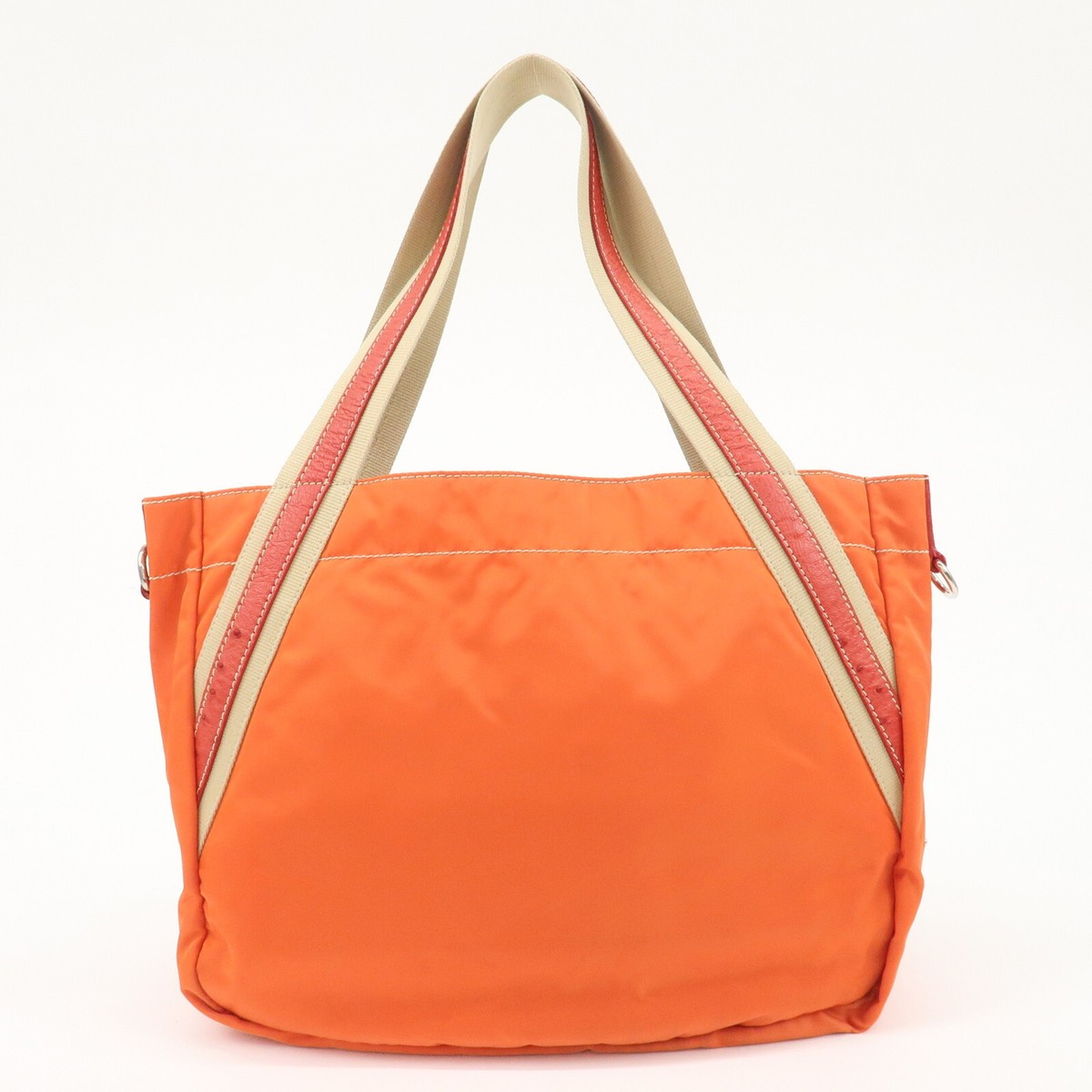 Authentic PRADA Logo Nylon Ostrich Leather Canvas Tote Bag