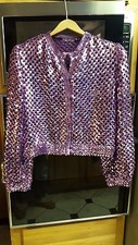 Vntg Dressy Sweater Jacket TONS MAUVE or LAVENDER SEQUINS - See Through Weave Sm
