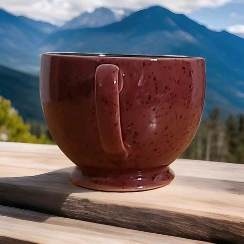 Denby HARLEQUIN Breakfast Cup, 14 oz / Burgundy & Teal Speckled Excellent - Picture 4 of 6