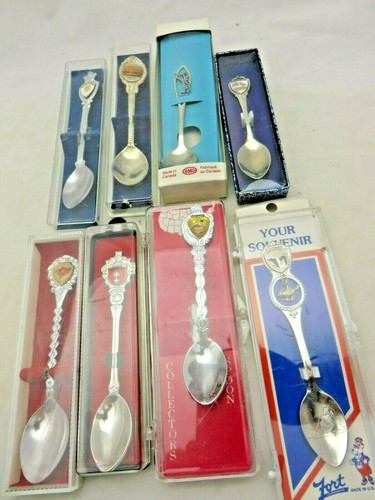 Vintage Souvenir Spoon Collection Lot of 8 States, Countries, Parks, Places nib - Picture 1 of 4