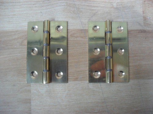 2 x Par de bisagras de puerta de latón pulido doble de acero lavado 3"" x 2"" VB45L - Imagen 1 de 3