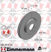 2X Zimmermann 285.3513.20 Bremsscheibe FüR Hyundai Kia