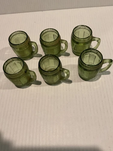 Vintage Miniature Green Glass Beer Mug Toothpick Holder shot glass lot 6
