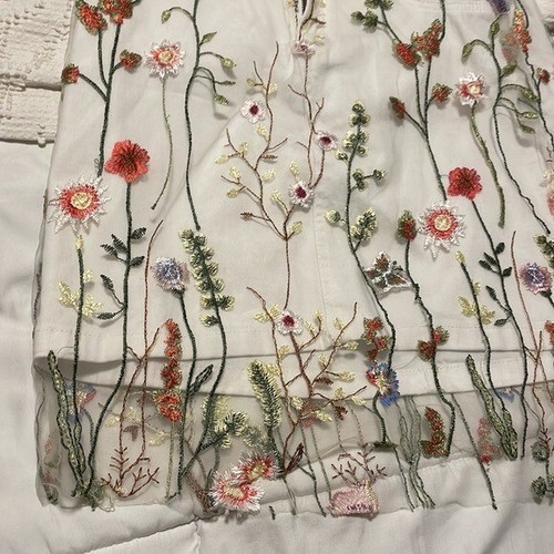 Hydraulic White Denim Mesh Overlay Floral Butterfly Tribeca Mid Rise Mini Skirt - Picture 4 of 11