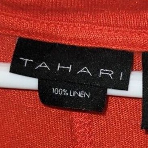 Tahari Womens sz 2X orange short sleeve vneck 100% Linen tee breathable - Picture 3 of 14