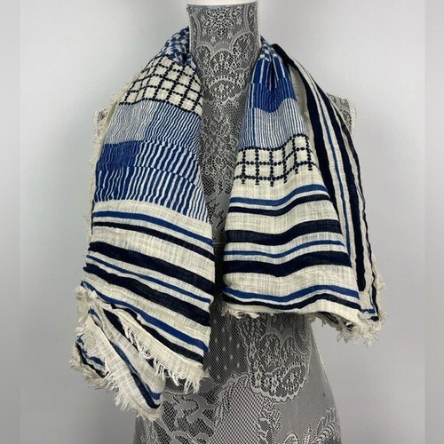Cooperative Blue Cream Abstract Square Woven Scarf - Picture 8 of 8