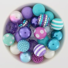 20mm Chunky Bubblegum Beads, Mixes, Blue Purple and White, for Pens Crafts