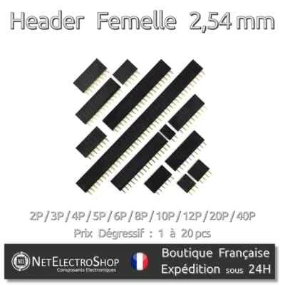 Barrette Header Femelle 2.54mm, Connecteur à Souder, PCB, Dupont, 1 à 20 pcs