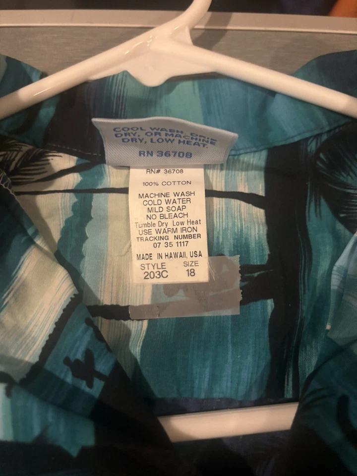 RJC Hawaii Palm trees/Island Print Button Up Hawaiian Shirt Youth 18 Made In USA - Image 4 of 4