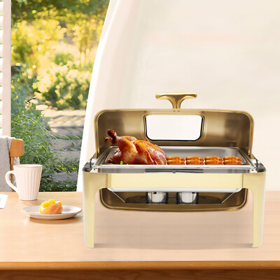 Large Chafing Dish 9L Roll Top Rectangular Buffet Server with Clear Window Cover