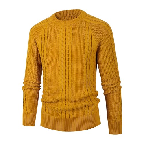 Men's Round Neck Loose Fit Solid Color Knit Pullover with Long Sleeves and Ribbe - Picture 20 of 20