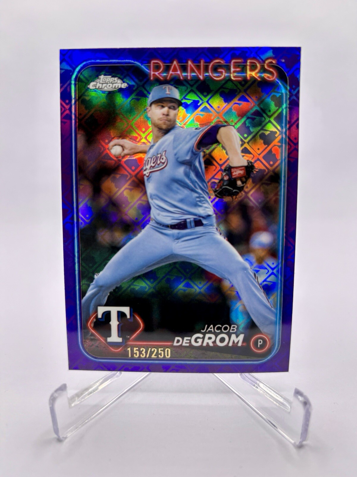 2024 Topps Chrome Logofractor Jacob deGrom Purple Refractor /250 #228 Rangers
