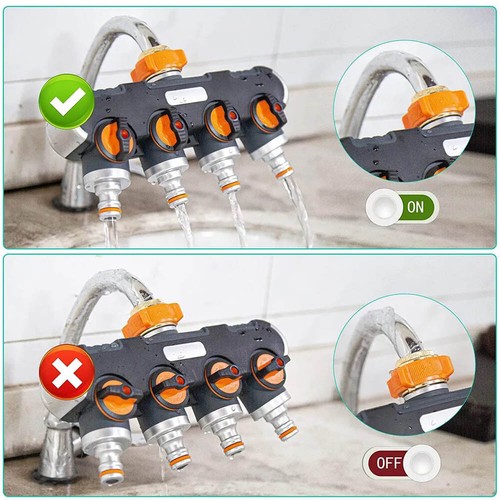 4 Way Tap Connector Hose Pipe Splitter Adapter Water Outdoor Garden Faucet - Picture 11 of 12