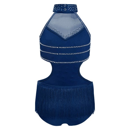 Kids Girls Leotard Rumba Bodysuit Salsa Dancewear Fringed Halter Neck Modern - Picture 47 of 57