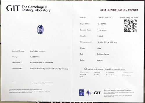 3,60 ct GIT zertifiziert IF oval 10,9 x 7,9 mm 100 % natürlicher lila blauer Tansanit - Bild 2 von 7