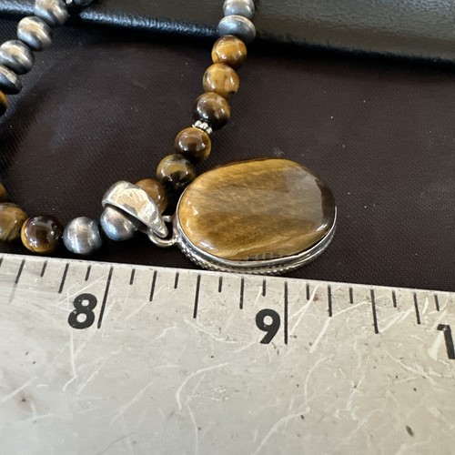 Coffee Brown Tigers Eye Sterling Silver Pendant Necklace Southwestern 18288 - Picture 8 of 14
