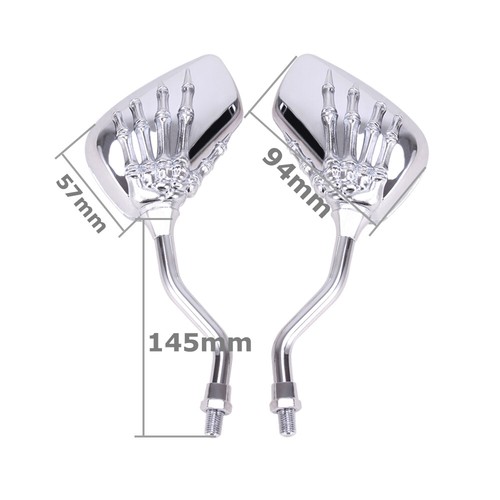 Universal Motorcycle Skeleton Skull Hand Chrome Rear View Side Mirrors 8MM 10MM - Picture 4 of 9