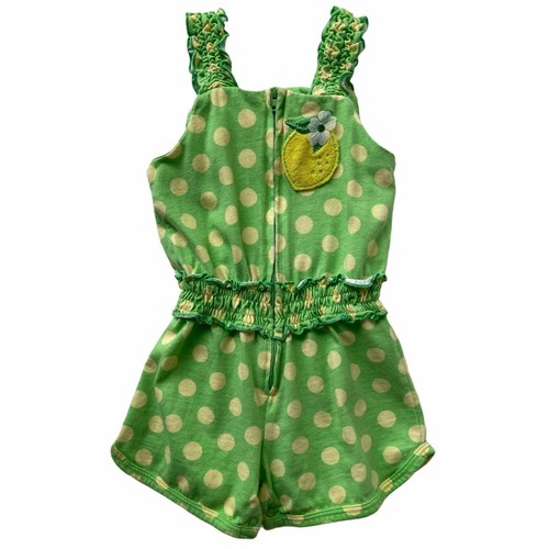 Sweet Potatoes Romper Baby Girls size 12M Green Yellow Dots Shirred Lemon Cotton - Picture 1 of 7