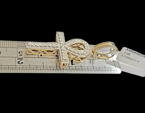 Ankh cross charm pendant 10 KT Yellow gold 0.40 Carat Diamond 1.75" Mens , REAL - Picture 2 of 6