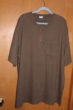 MEN'S HENLEY RELAXED FIT SHORT SLEEVE SHIRT W/POCKET- BROWN-B&T OVERSIZED 2XL
