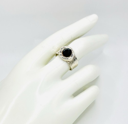 Vintage Sterling Silver 925 Hand Hammered Chunky Solitaire Ring 12mm Sz 6.75 - Picture 5 of 8