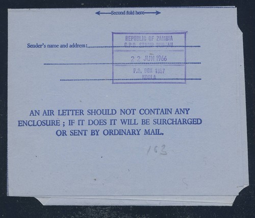 ZAMBIA 1967 First Air Letter after Independence Handstamped NDOLA to U.S.A. - Picture 2 of 2