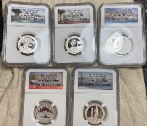 2013-S Silver 25C PF 70 Ultra Cameo NGC 5 Quarter US Mint Set ~ Early Releases