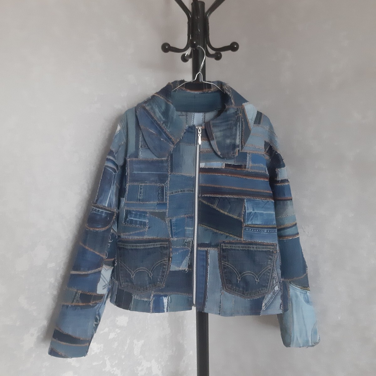 Patchwork denim blue jacket size XL, Boro jacket from