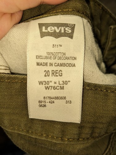 Boy's Levis 511 Green Slim Fit Straight Leg Pants Tag Size 20 Measures 32x30 - Picture 11 of 11