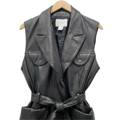 Nordstrom Town Square Black Leather Belted Longline Vest Women’s Size Small - Picture 7 of 15