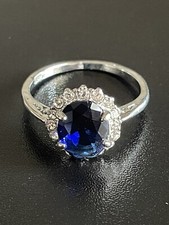 Blue Sapphire Cubic Zirconia S925 Silver Plated Women Statement Ring