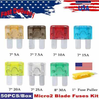 50pcs ATR APT 5A 7.5A 10A 15A 20A 25A 30Amp Micro2 Blade Fuses & Fuse Clip