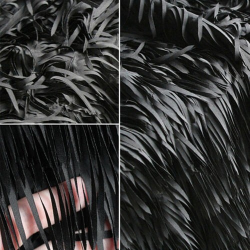 0.5m Lace Embroidery 3D Fringe Feather Stage Tassel Fabric Black/White 1.3mWidth - Picture 1 of 13