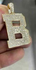 14K Yellow Gold Plated 2.00Ct Initial "B" Letter Pendant Round Simulated Diamond