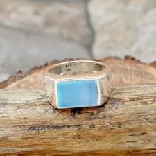 925 Sterling Silber, Aqua Chalzedon Ring, Böhmischer Ring, Handarbeit Ringgröße 7