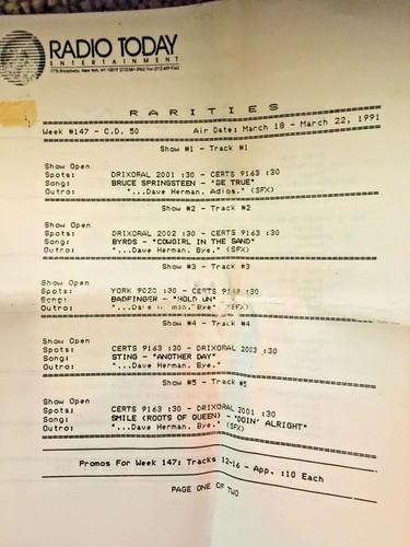 RADIO SHOW: RARITIES 3/18/91 STING, SMILE, TRAFFIC, NEIL YOUNG, JIMI HENDRIX,WHO - Picture 2 of 3