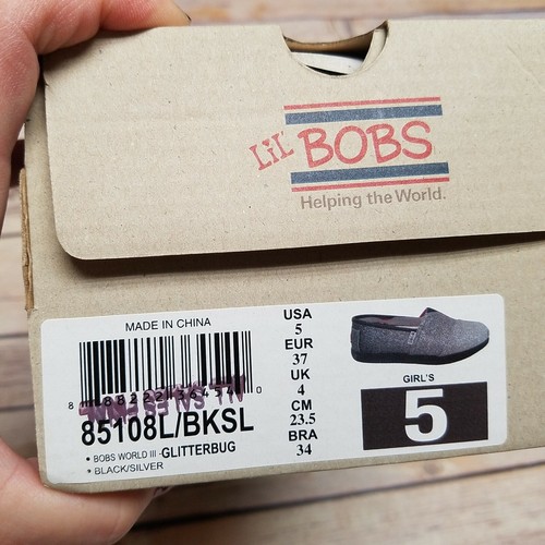 Lil Bobs from Skechers Bobs World III Glitterburg Black Silver Shoes Loafers 5M - Picture 3 of 3