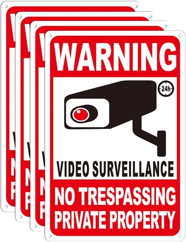 4-Pack Private Property No Trespassing Signs, 12"x8" Video Surveillance Signs... - Picture 10 of 12