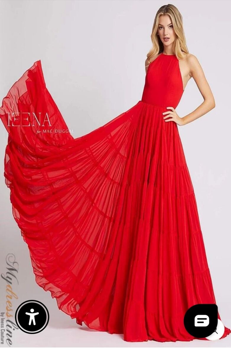 関税送料込【MAC DUGGAL】ロング ワンピース プリーツ レッド New MAC DUGGAL 55281 Red Chiffon Ruffle Tiered A Line Gown