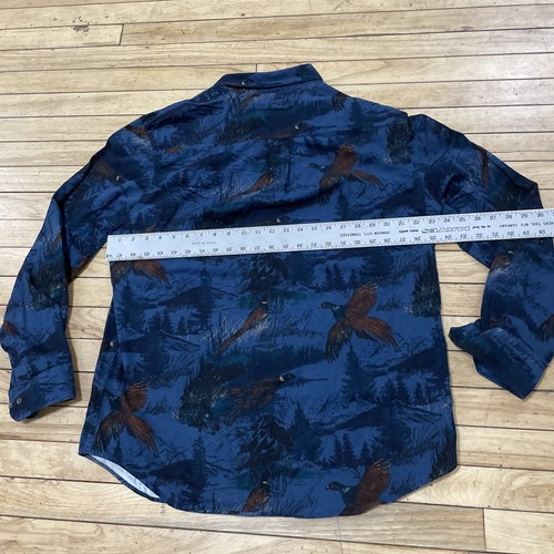 Croft & Borrow Duck Print Twill Button Shirt Men L Blue Hunting Animal Birds AOP - Picture 8 of 22