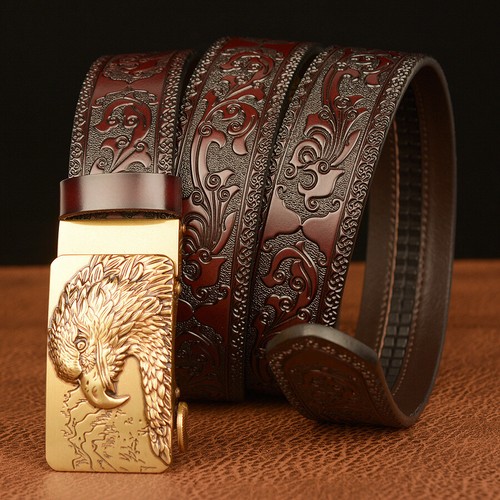 Men Fashion Belt Genuine Leather Automatic Buckle Designer Western Cowboy Belts - Picture 4 of 13