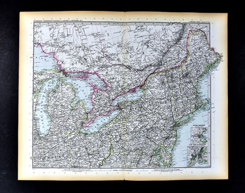 1892 Stieler Map New England York Boston Massachusetts United States Canada