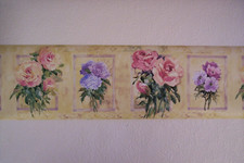 PINK  PURPLE ROSES, POPPIES PREPASTED WALLPAPER BORDER  SP76483